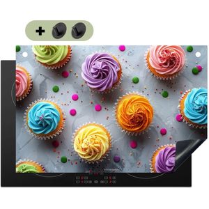 KitchenYeah® Inductie beschermer 77x51 cm - Cupcakes - Kleurrijk - Cupcake - Kookplaataccessoires - Afdekplaat voor kookplaat & Spatscherm achterwand - Inductiebeschermer - Inductiemat - Inductieplaat mat - Keuken decoratie