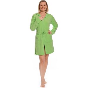 Rits badjas dames kort – met capuchon – lichtgewicht – dun – sauna - limegroen - maat XL