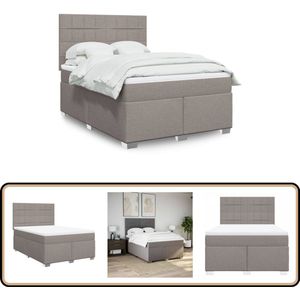vidaXL Boxspring met matras stof taupe 140x200 cm