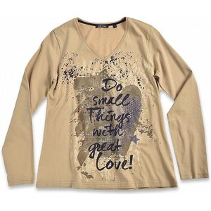 Blue Seven dames shirt - shirt dames lange mouwen - camel + print voorzijde - 203000 - maat 48