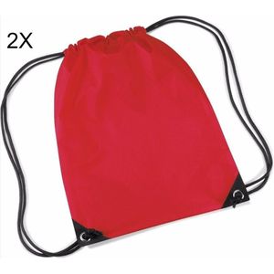 Scoby - 2 x Gymtas - Sporttas voor Kinderen - Drawstring Bag - Festivals, School, en Sport - 12L - Rood - One Size - 2 Stuks