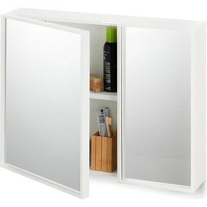 Spiegelkast badkamer met 2 deuren - 50x65x155 cm - ondiepe toiletkast wit