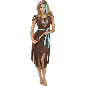 Wilbers & Wilbers - Indiaan Kostuum - Indiaanse Aranama Luxe - Vrouw - Bruin - Maat 36 - Carnavalskleding - Verkleedkleding