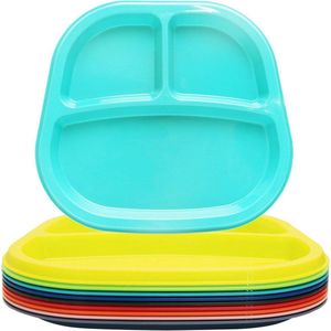 9-Stuks Kinderen Verdeelde Borden Plastic Babyborden met 3 Compartimenten - Regenboog .