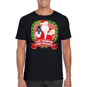 Foute Kerst t-shirt zwart can I borrow some presents voor heren - Kerst shirts S