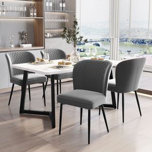 Sweiko Eettafel set, 117 x 68 x 75cm eettafel met 4 stoelen, moderne keuken eettafel set, grijs fluweel eetkamerstoelen, kussens stoel ontwerp met rugleuning, wit MDF tafelblad, zwarte tafelpoten
