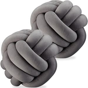 Relaxdays 2x knot kussen - sierkussen knopen - knoopkussen - Scandinavisch - 25 cm - grijs