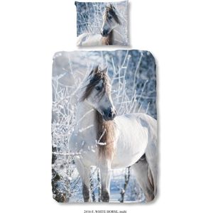 Good Morning Dekbedovertrek - White Horse - 140x200/220 - Flanel - Wit