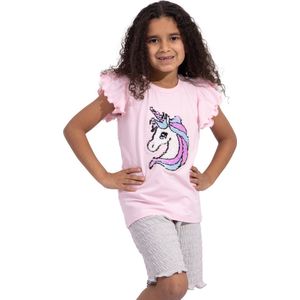 VANILLA - Unicorn meisjes pyjama - Pyjamasets - Tweedelig - Egyptisch katoen - Roze - PJ515 - 8-9 jaar
