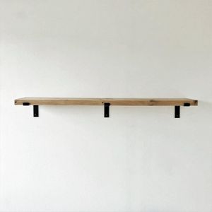 GoudmetHout Massief Eiken Wandplank - 160x25 cm - Industriële Plankdragers L-vorm - Staal - Mat Blank - Wandplank hout