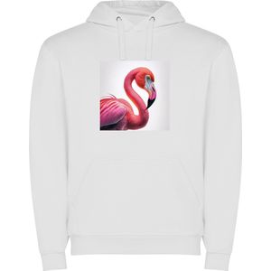 Witte unisex hoodie met “ Kleurrijke Flamingo“ Print Full merk Roly maat XXL