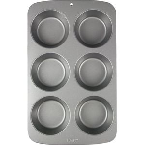 Muffinvorm met antiaanbaklaag en 6 gaten van koolstofstaal, roestvrij staal, zilver, 34,7 x 21,5 x 4,1 cm