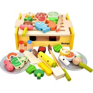 Houten BBQ Set Speelgoed - Keukenspullen - BBQ - Interactieve spellen Speelgoed voor jongens en meisjes van 1 tot 3 jaar- Kerst cadeau voor kinderen