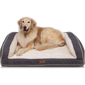 Extra groot hondenbed, 111,8 x 86,4 x 25 cm, XL wasbaar orthopedisch hondenbed met eivormig schuim, gezellige zachte hondenbank bank mensenbed met warme afneembare fleece hoes, grijs