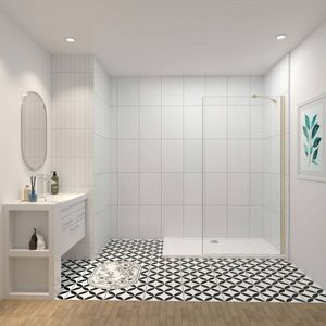 80x200cm inloopdouche, 8mm transparant easy-clean gehard glas, stabilisatiestang 45cm, goud.