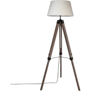 STAANDE LAMP - LAMPENKAP WIT  - HOUTEN POTEN - H 145 CM