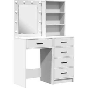 vidaXL - 2-delig - Kaptafelset - met - LED - Witte - Gelaagd - Hout