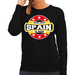 Have fear Spain is here sweater met sterren embleem in de kleuren van de Spaanse vlag - zwart - dames - Spanje supporter / Spaans elftal fan trui / EK / WK / kleding XXL