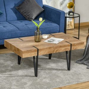 Salontafel bijzettafel Softs met verstelbare voetsteunen woonkamer tafel industrieel ontwerp mdf metaal natuurlijk hout 105 x 60 x 42 cm