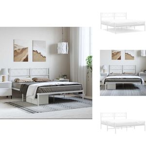 vidaXL Bedframe - Bedframes - Tweepersoonsbed - Bed - Bedframe met hoofdbord metaal wit 135x190 cm