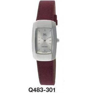 Q&Q dames polshorloge Q483-301Y rechthoekig met rood leren band