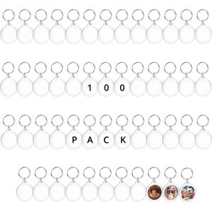 Kurtzy Blank Ronde Foto Inleg Sleutelhangers (100 Pak) – Elke Sleutelhanger is 4cm in Diameter – Doorzichtig Heldere Cirkel Acryl Sleutel Ringen Voor Dubbelzijdige Foto’s – Familie & Geschenken