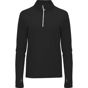 Zwart dames sportshirt van technisch weefsel met raglanmouwen en halve rits, reflecterende details model Melbourne maat XXL