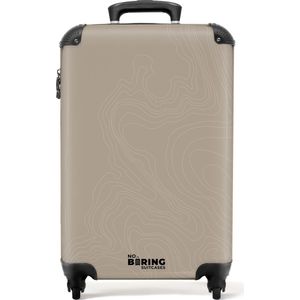 NoBoringSuitcases.com® - Handbagage koffer lichtgewicht - Reiskoffer trolley - Beige met witte abstracte lijnen - Rolkoffer met wieltjes - Past binnen 55x40x20 en 55x35x25