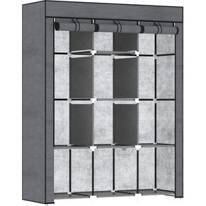 Kledingkast, kledingkast, vliesstof, 8 niveaus, 2 driehoeken, stalen frame, 125 x 43 x 162,5 cm, voor slaapkamer, hal, kleedkamer, donkergrijs