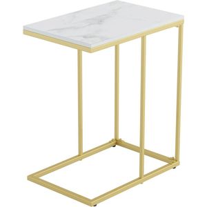 RM Store® - Koffie Tafel - Bijzettafel - Laptop Tafel - Snack Tafel - C Vormig Ontwerp - Marmer - Goud