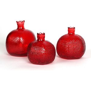 Glazen vaasjes - set van 3 stuks - Rood - granaatappel vorm - Vaasjes klein - Woonaccessoires - Decoratie - huwelijksgeschenken - decor granaatappel - interieur - home decor