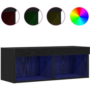vidaXL - TV - Wandkast - met - LED-verlichting - Zwart - Eikenhout - 80x30x30 - cm