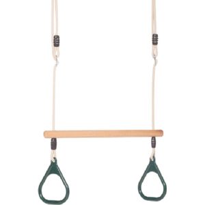 DICE - houten trapeze met kunststof ringen - groen - beige touw