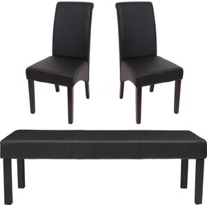 Eetkamerset Set M37, bank en 2 stoelen kunstleer ~ 120x43x49 cm zwart, donkere poten