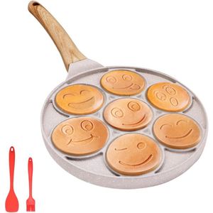 Poffertjespan - Gietijzeren pan - Voor inductie / electrisch - Poffertjes maken - Met Anti Aanbaklaag – Pannenkoekenmaker – 7 Gaten – Met Smiley Gezichten
