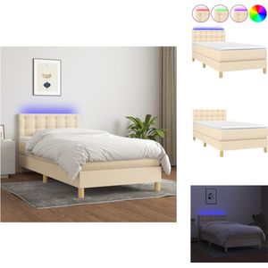 vidaXL Boxspring 90x200 - crème stof - verstelbaar hoofdbord - met LED-licht - pocketvering matras - huidvriendelijk topmatras - inclusief montagehandleiding en USB-aansluiting - Bed