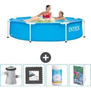Intex Rond Frame Zwembad - 244 x 51 cm - Blauw - Inclusief Zwembadfilterpomp - Vloertegels - Chloor - Zwembadgids
