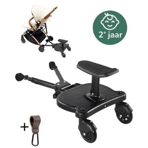Meerijdplankje Universeel - voor Kinderwagen - met Zitje - Stroller - Baby - Buggy - Accessoires - Onderweg - Zwart - Haakje