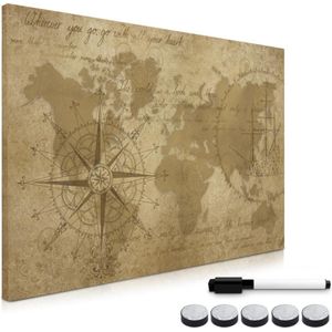 Navaris magneetbord - Magnetisch bord om op te schrijven - Memobord 60 x 40 cm - Met magneten en marker - Voor aan de muur - Oude wereldkaart