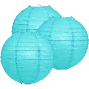 Luxe bol feest lampion - 4x - turquoise blauw - dia 35 cm - papier - Feestartikelen/versieringen