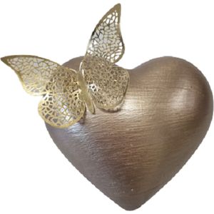 LBM mini urn hart met vlinder - goud - 450 ml - duurzaam kunststof