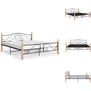 vidaXL Bedframe Livorno - Tweepersoonsbed - Metaal en Eikenhout - Zwart/Lichthout - Afmetingen- 210x207x90cm - Geschikt voor matras- 200x200cm - Montage vereist - Bed