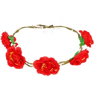 Haarband Kroon Roos Bloemen Metaaldraad Rood Ibiza Flower Hoofdband Festival