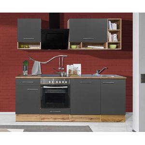 Goedkope keuken 220  cm - complete keuken met apparatuur Hilde  - Wild eiken/Grijs  - keramische kookplaat - vaatwasser - afzuigkap - oven  - spoelbak