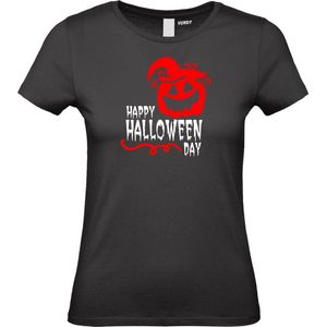 Dames T-shirt Happy Halloween Day | Halloween kostuum kind dames heren | verkleedkleren meisje jongen | Zwart | maat XXL