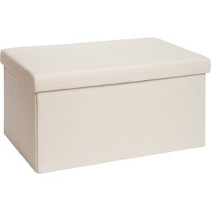 Laleni Bouclé Bankje - met Opbergruimte - Bankje met Opslagruimte - Hocker met Opslag voor Kids - Poef - 76 x 38 cm - Beige