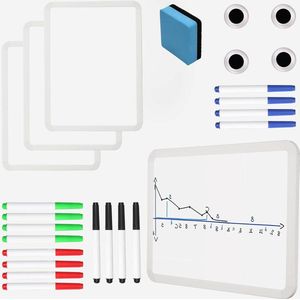 Mini Magnetische Whiteboards met Pennen Magneten & Wisser - Dubbelzijdig Draagbare Droogwis Borden voor School Studenten Huis & Kantoor - Set van 4 .