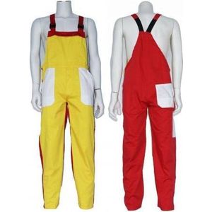 Yoworkwear Tuinbroek polyester/katoen geel-wit-rood maat 116