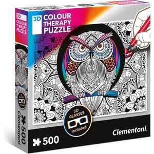 Clementoni - 3D kleur therapie puzzel - Owl - 500 stukjes, puzzel volwassenen