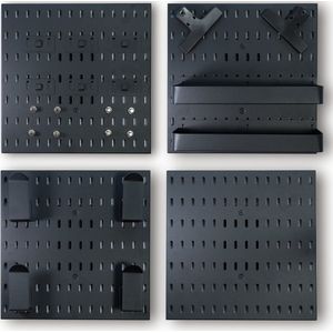 Magneetbord – Memobord – Organizer - Zwart – Zelfklevend – 4 Panelen – Modern – 22 accessoires - 28cm x 28cm - Baulk®